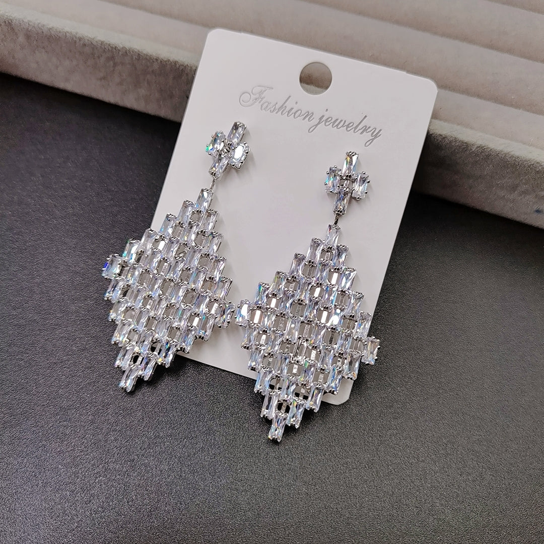 Large Diamond Shape Clear Rhinestone Drop Earrings