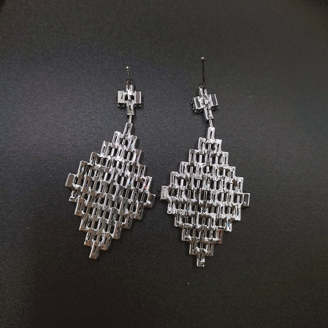 Large Diamond Shape Clear Rhinestone Drop Earrings