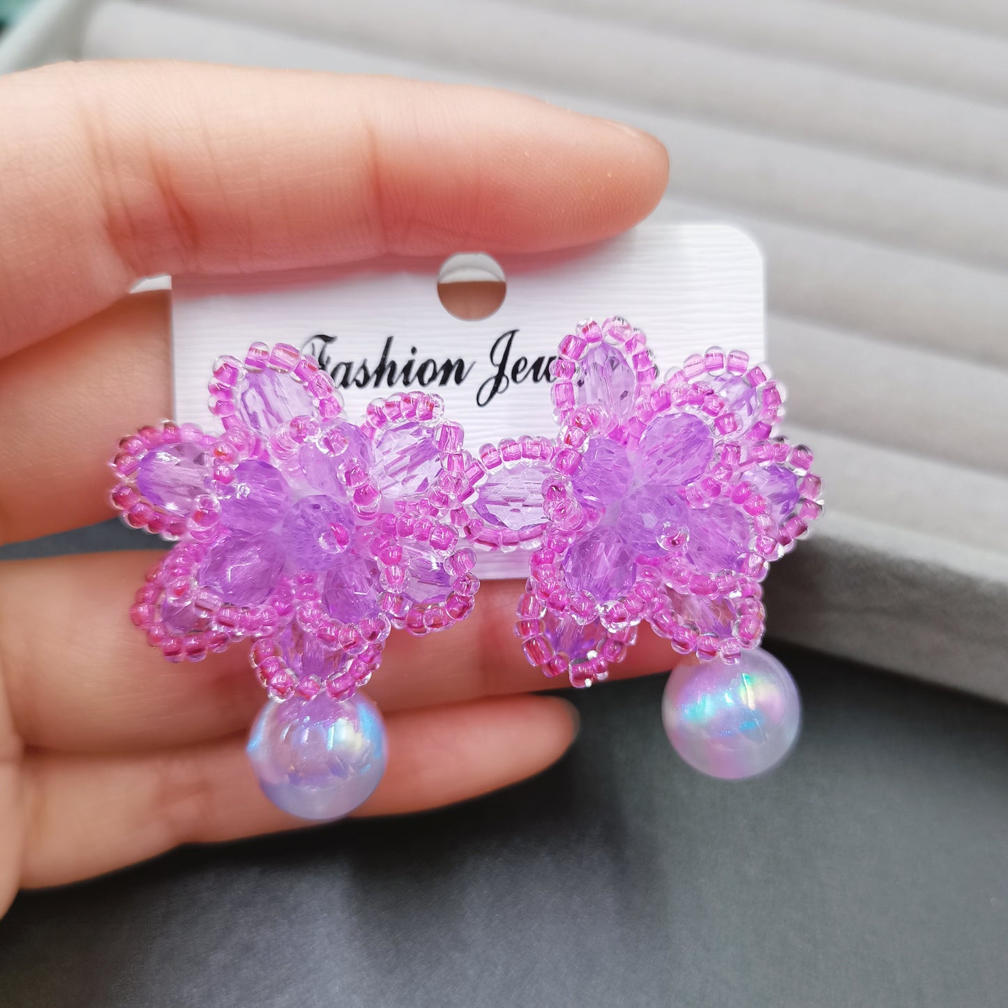 Handmade Bead Flower Stud Earrings