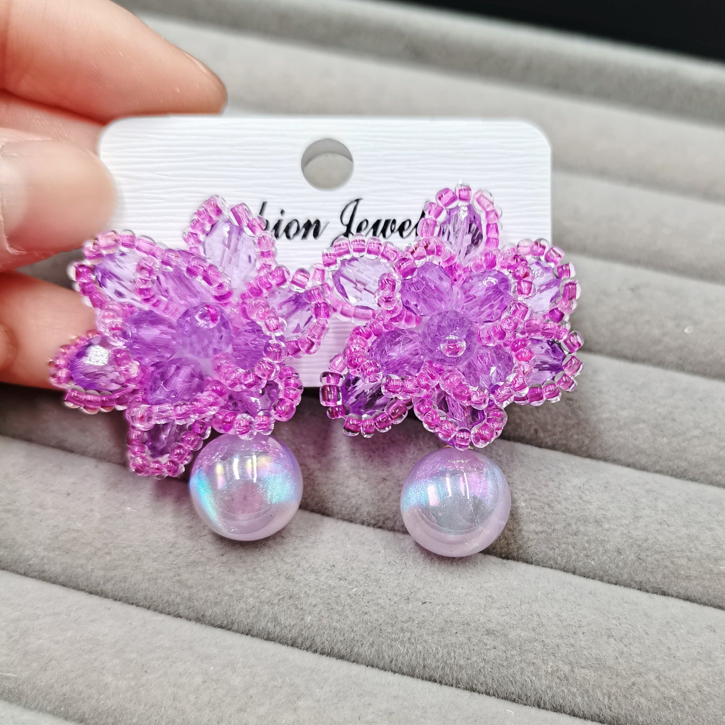 Handmade Bead Flower Stud Earrings