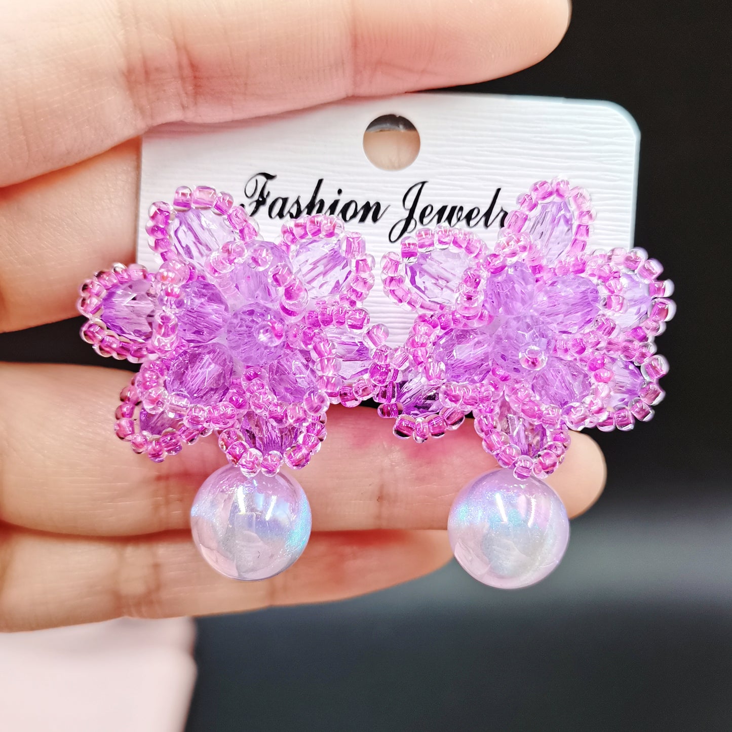 Handmade Bead Flower Stud Earrings
