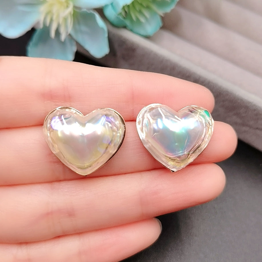 Clear Heart Stud Earrings