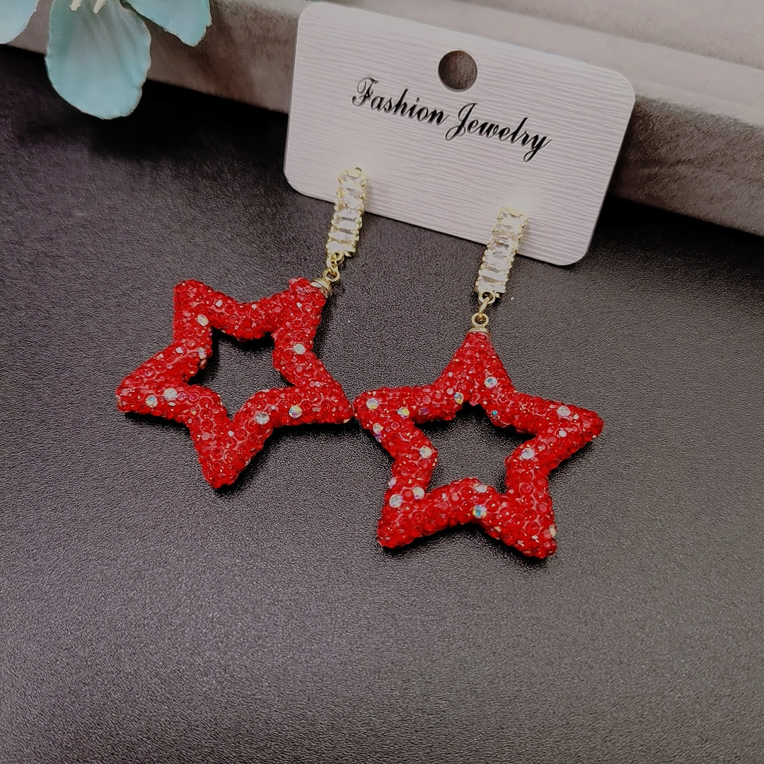 F18 Handmade Clay Red Star Drop Earrings
