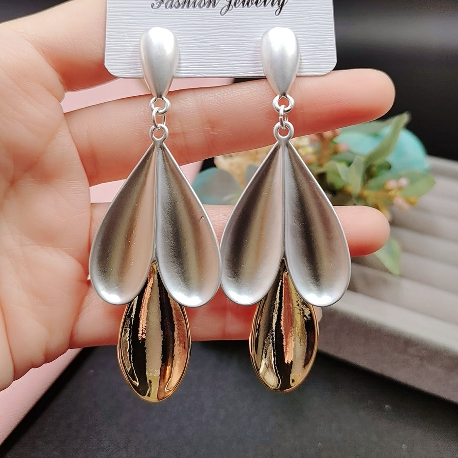 Leaf Two-Tone Drop Earrings