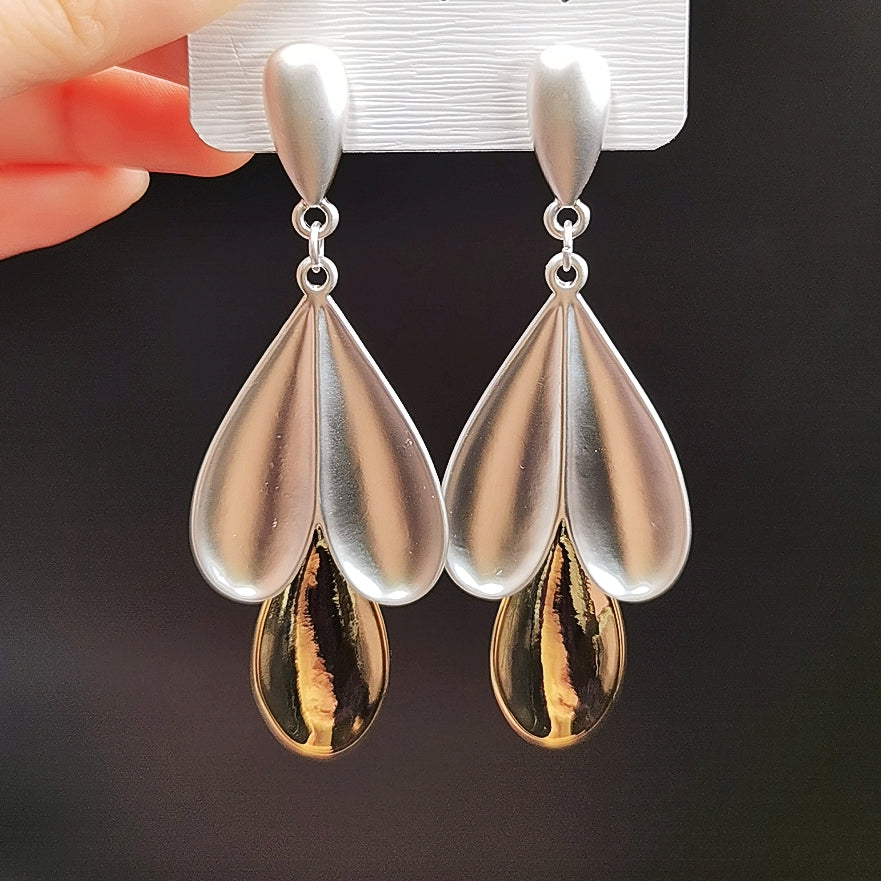 Leaf Two-Tone Drop Earrings