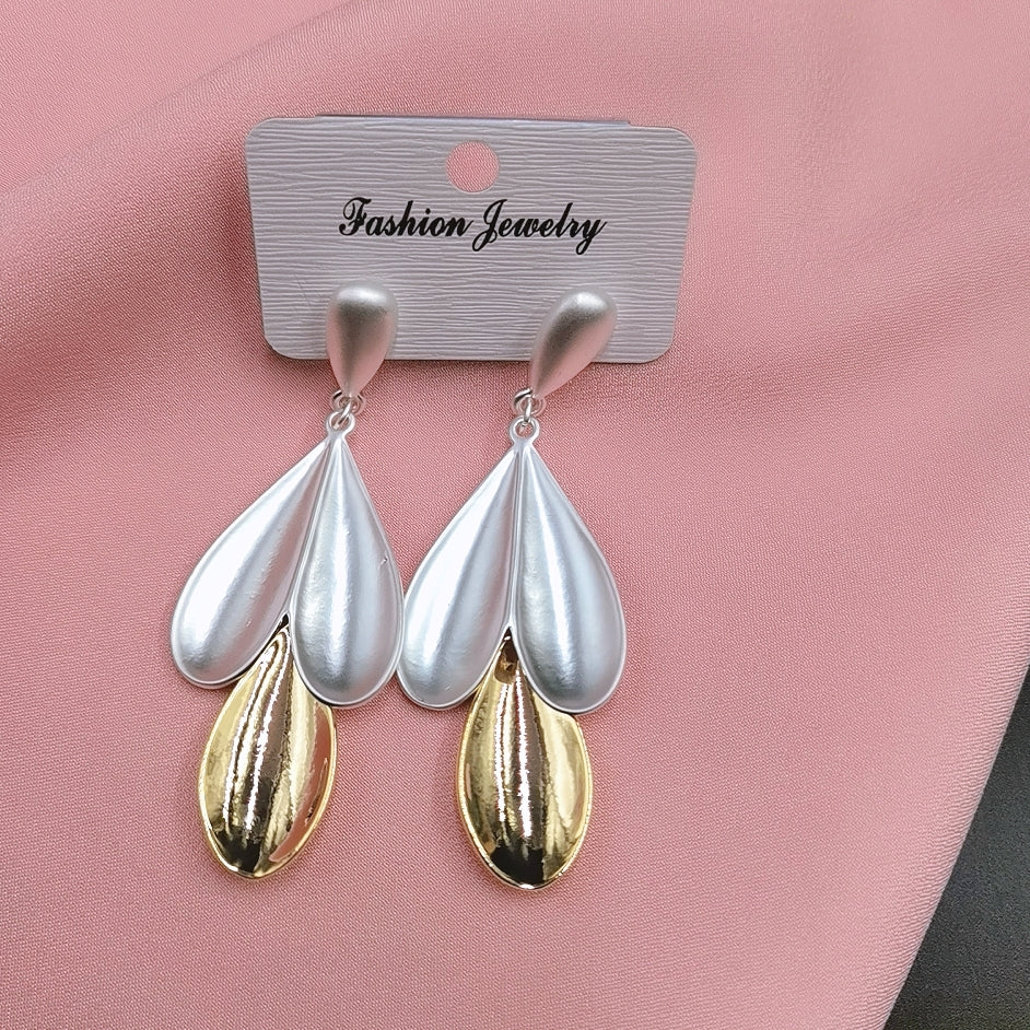 Leaf Two-Tone Drop Earrings