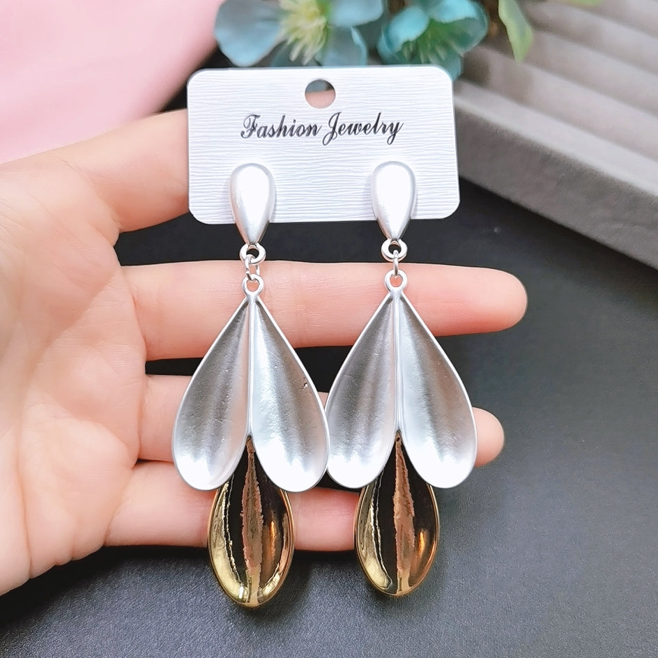 Leaf Two-Tone Drop Earrings