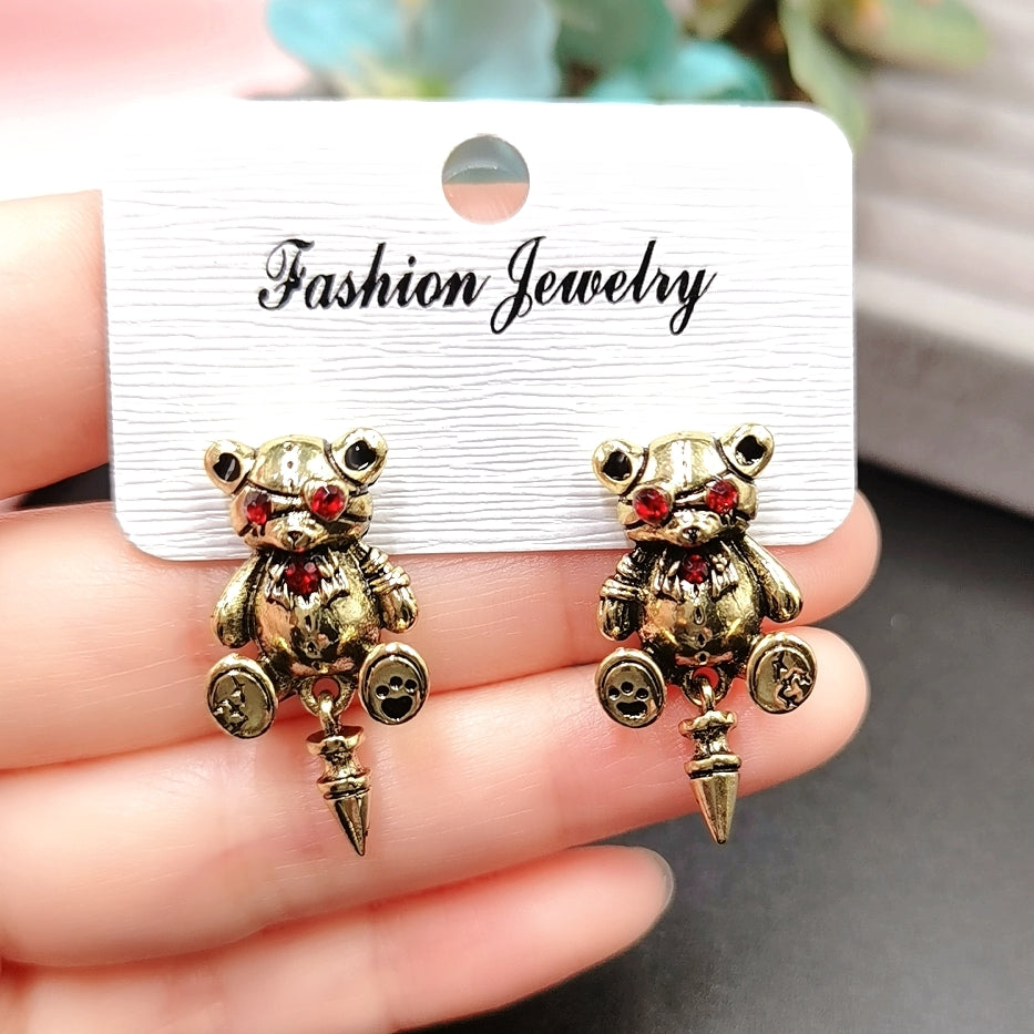 Retro Creepy Bear Stud Earrings