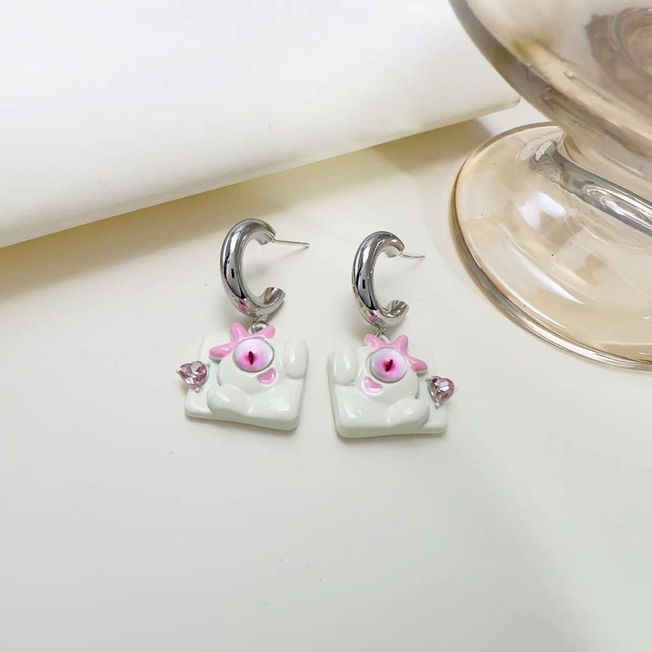 Cute Little Monster C Circle Earrings