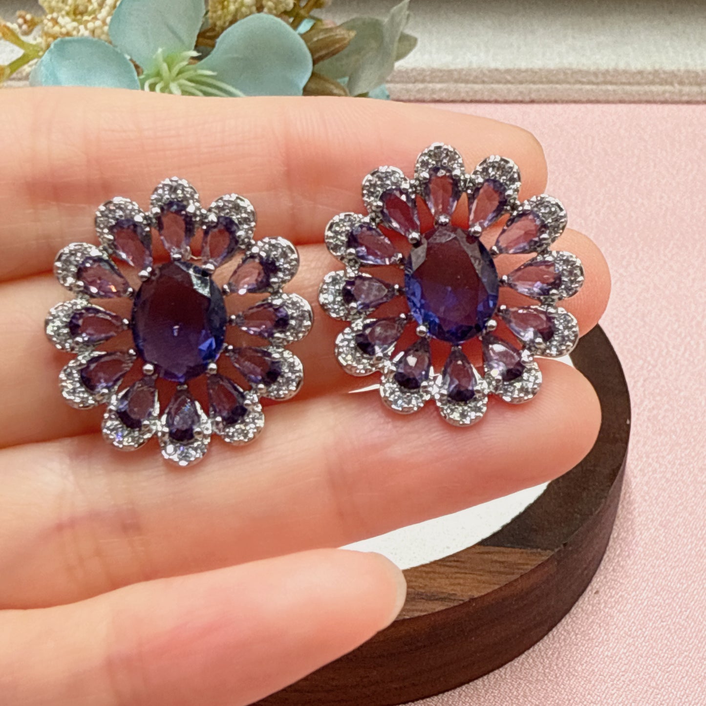 F33 Purple CZ Big Stud Earrings