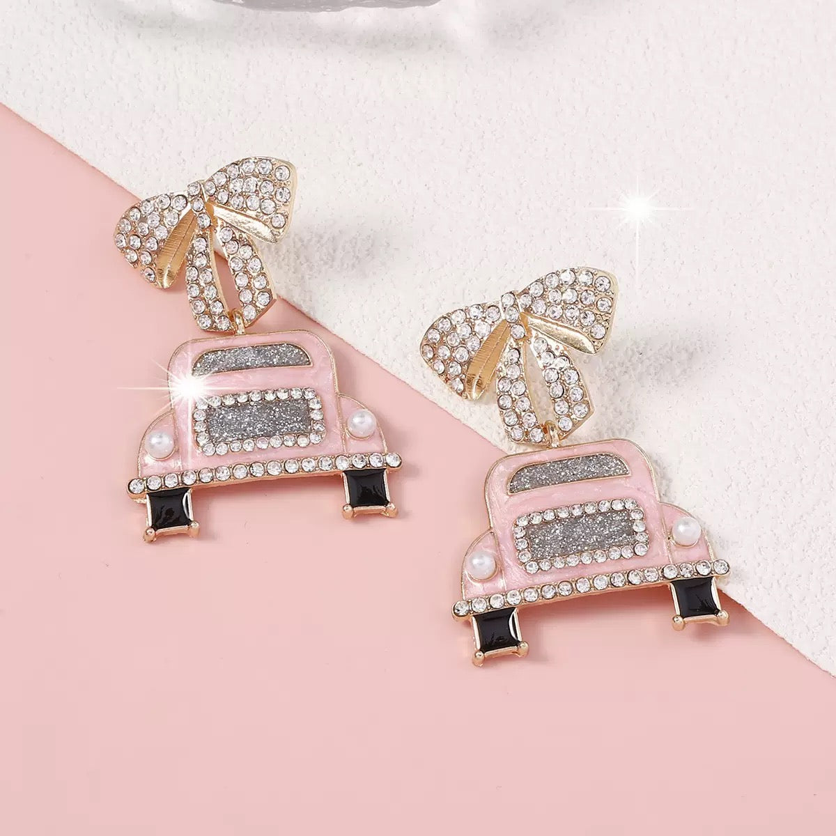 F03 Pink Little Car Drop Earrings