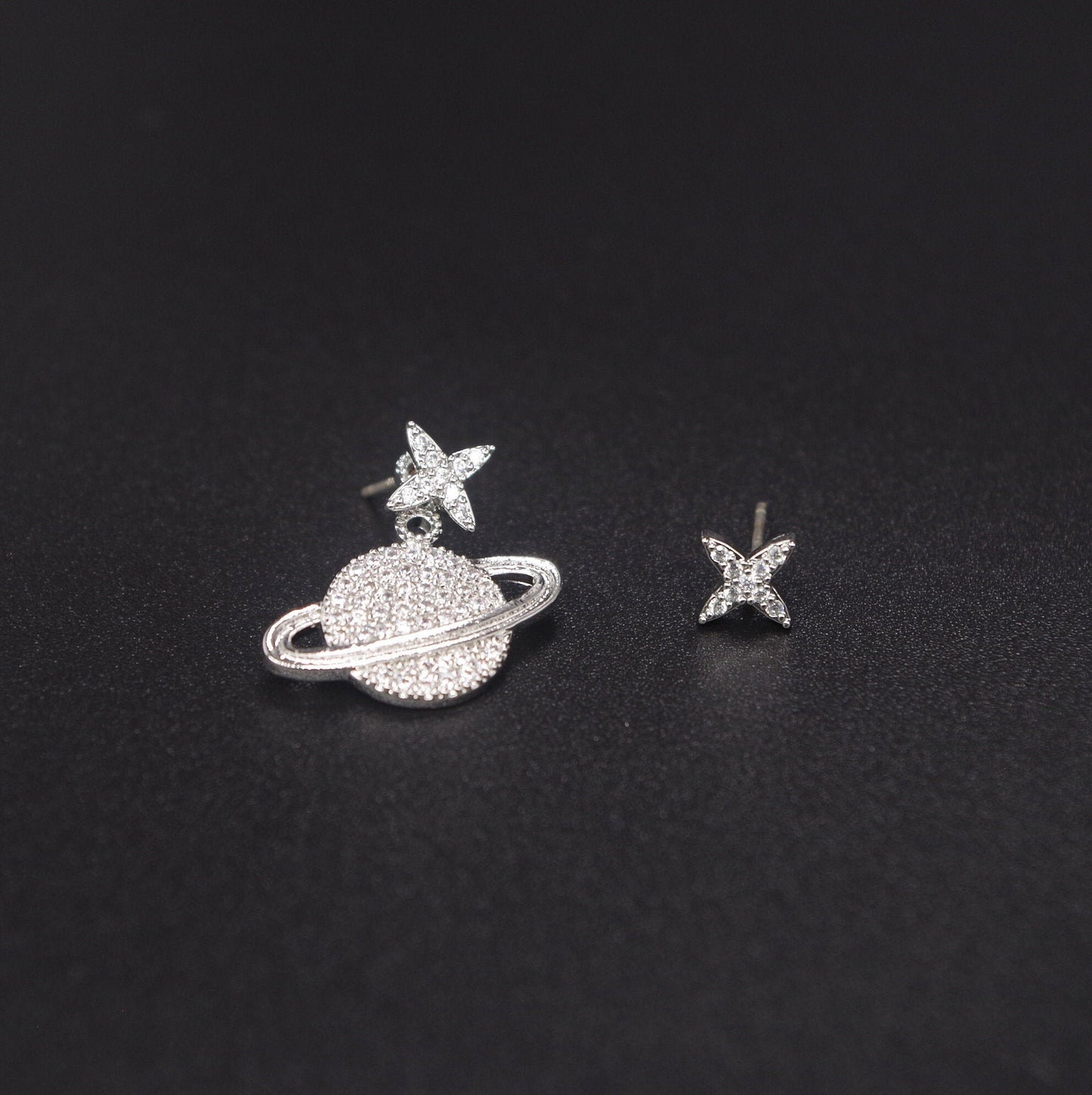 Planet & Star Asymmetric Stud Drop Earrings