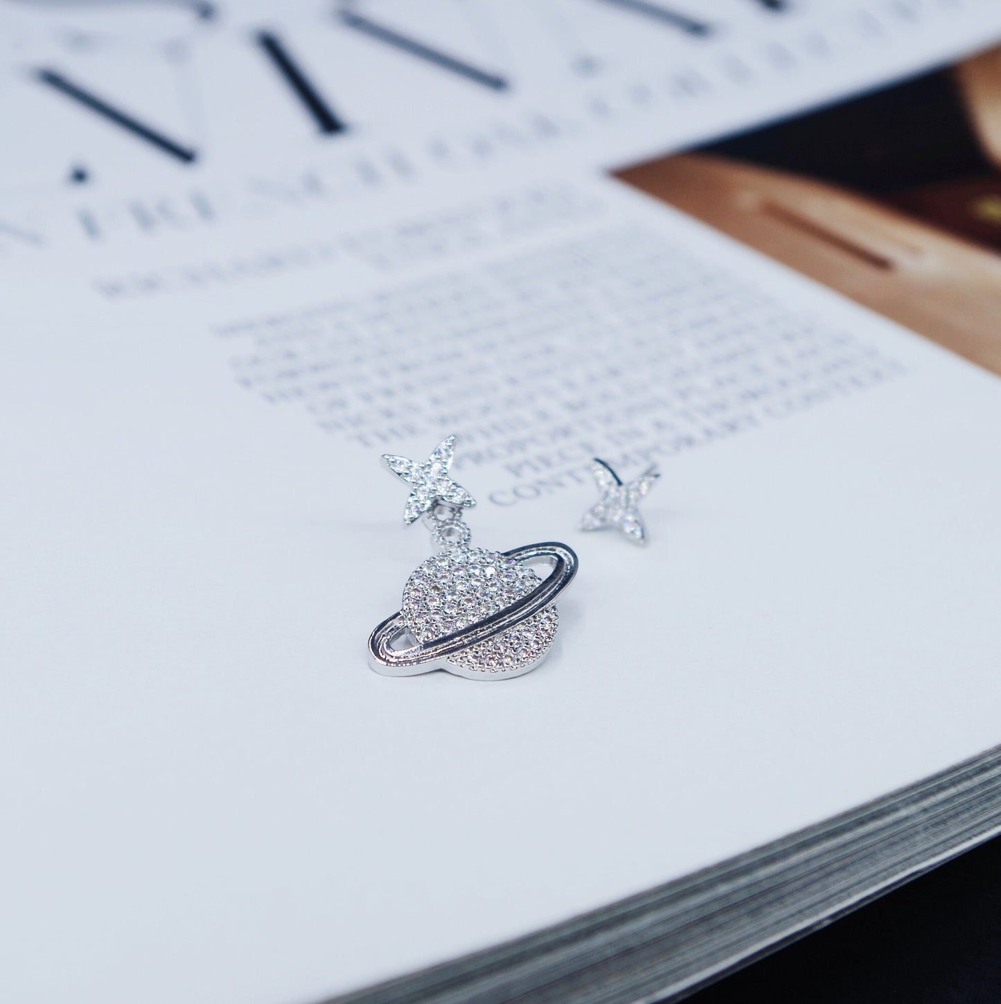 Planet & Star Asymmetric Stud Drop Earrings