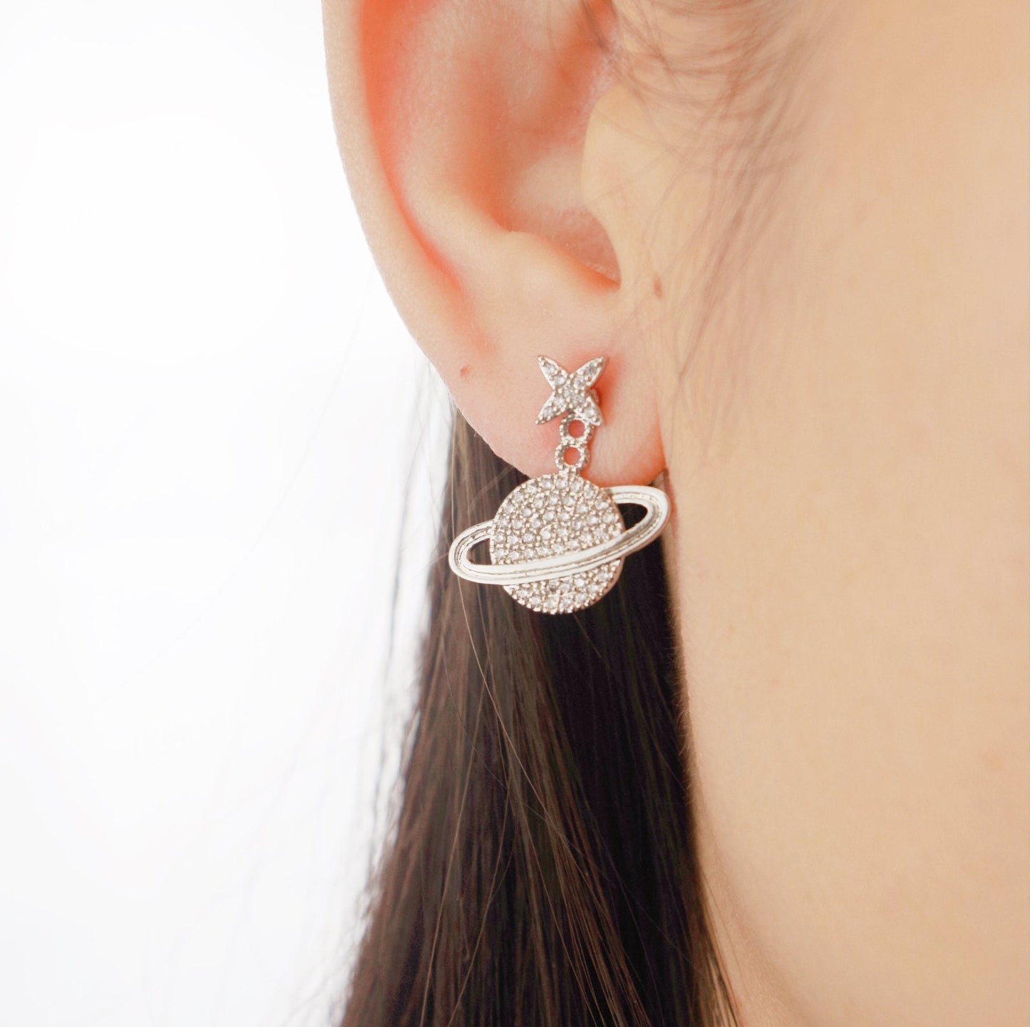 Planet & Star Asymmetric Stud Drop Earrings
