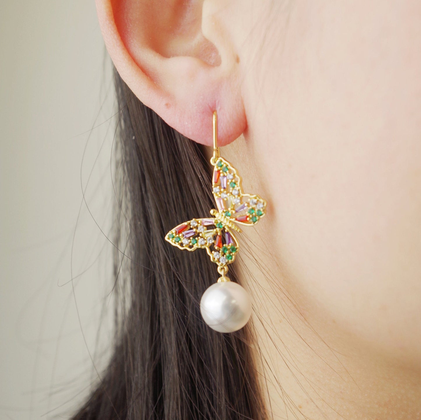 Butterfly Pearl Drop Earrings