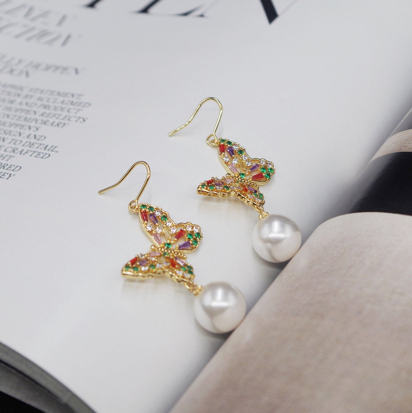 Butterfly Pearl Drop Earrings