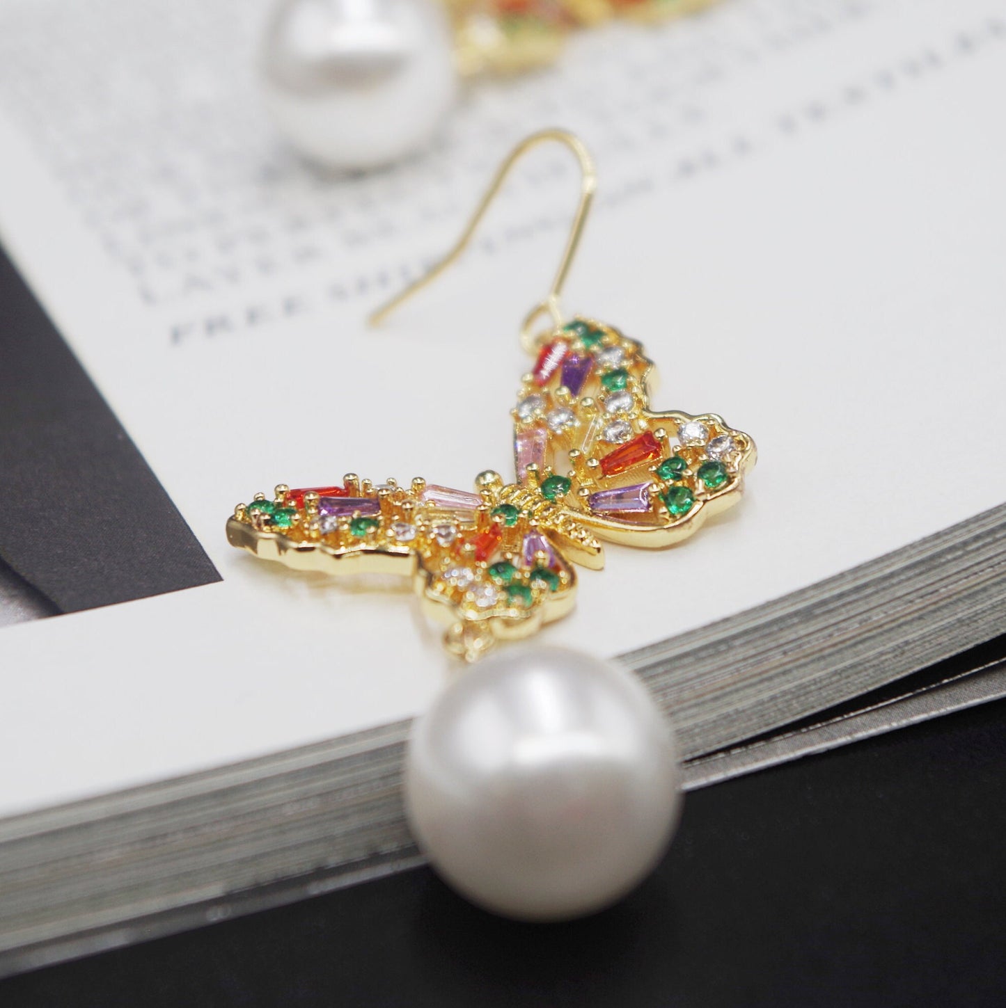 Butterfly Pearl Drop Earrings