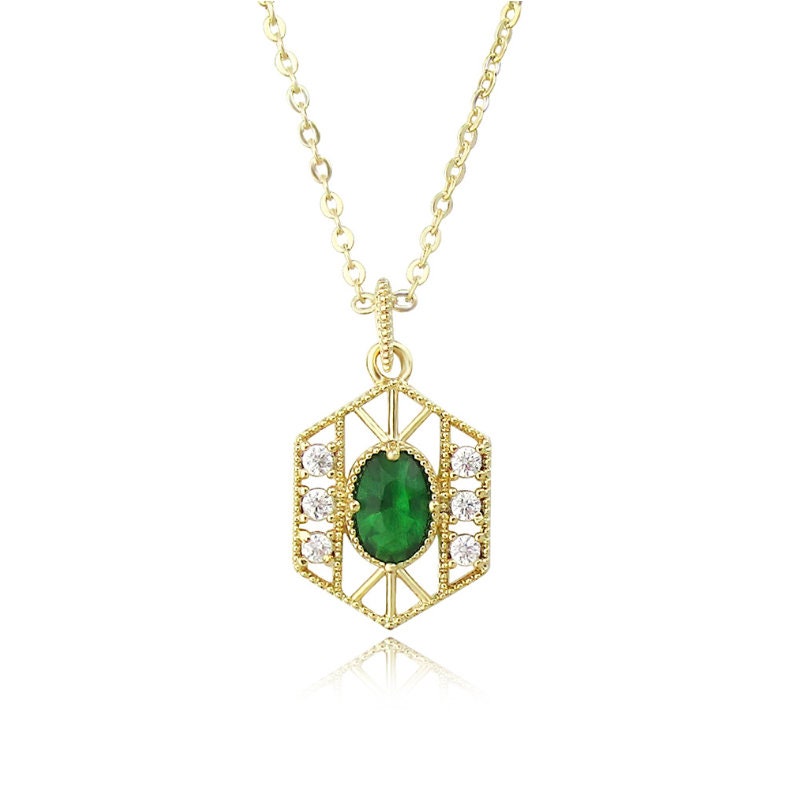 Gold Clavicle Emerald Green Necklace