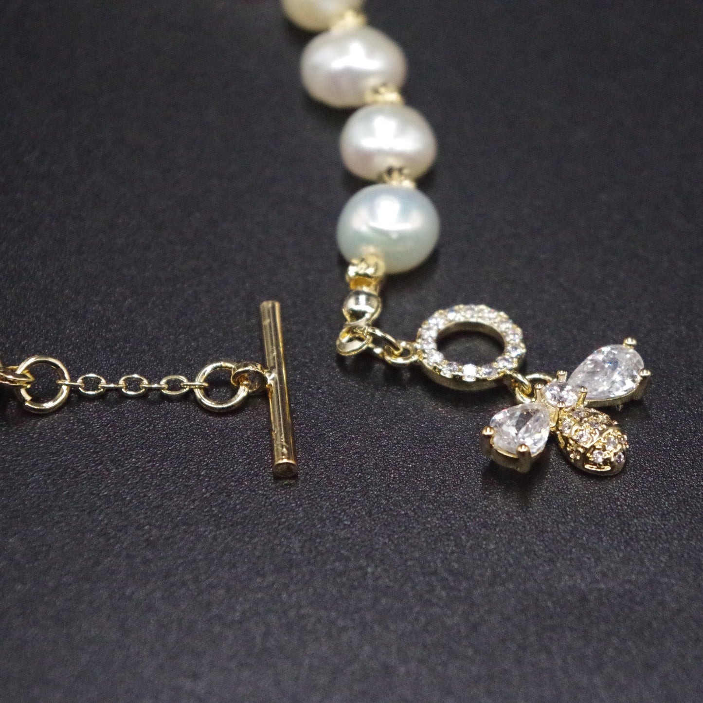 Gold Bee Genuine Pearl Beaded Bracelet