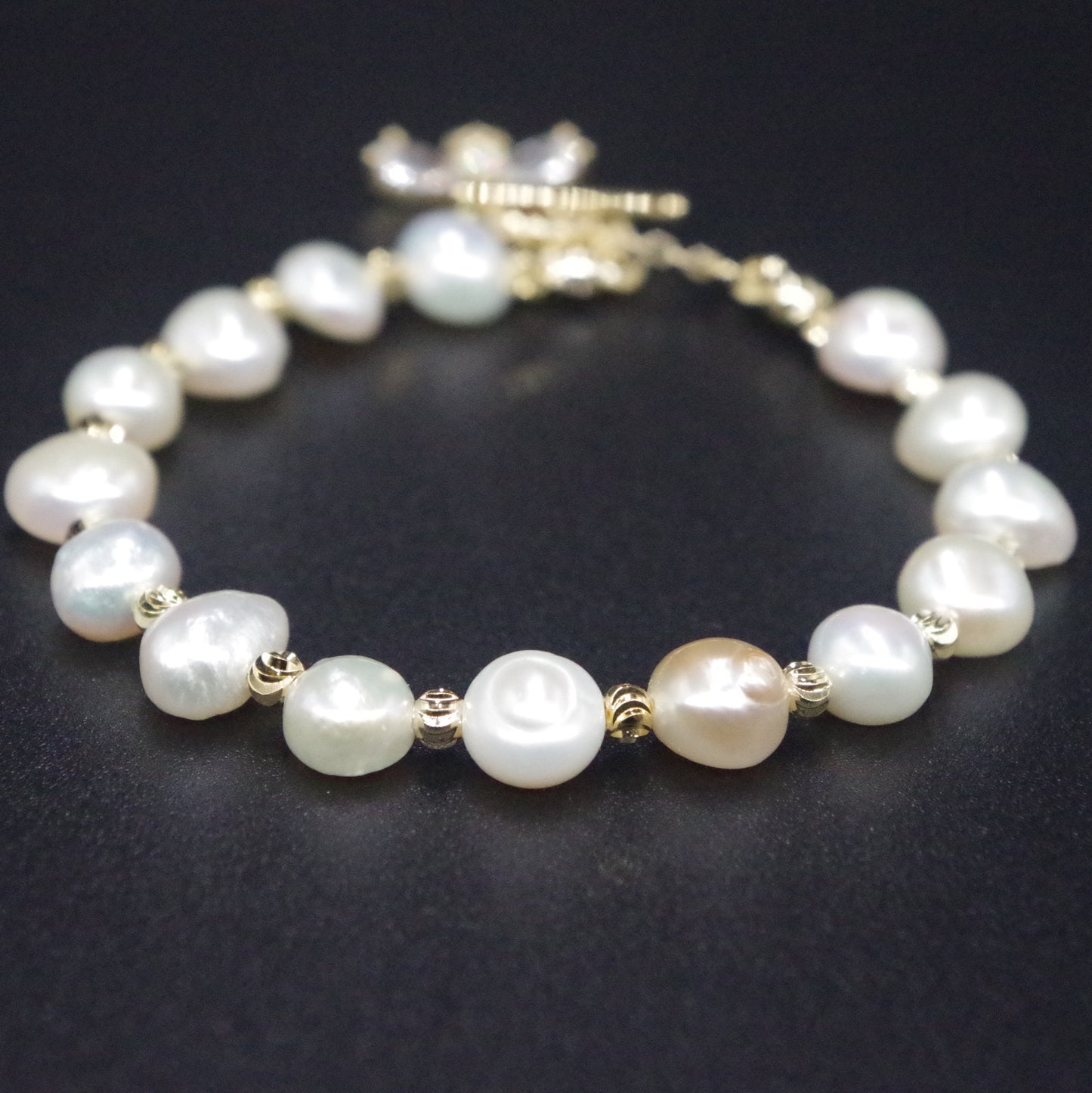 Gold Bee Genuine Pearl Beaded Bracelet