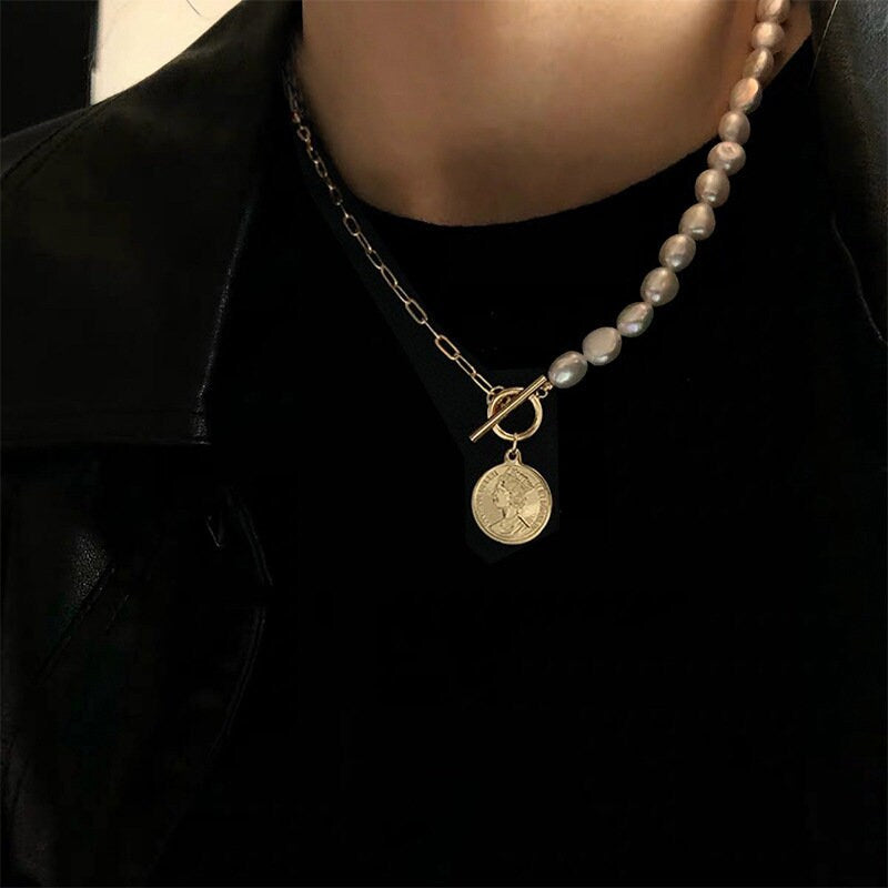 Genuine Pearl Coin Chain Necklace