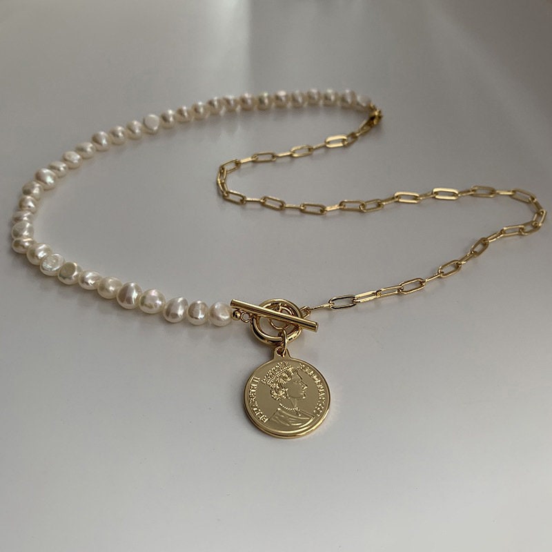 Genuine Pearl Coin Chain Necklace