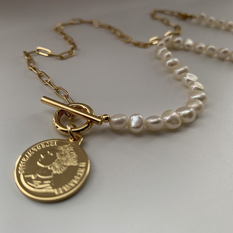 Genuine Pearl Coin Chain Necklace