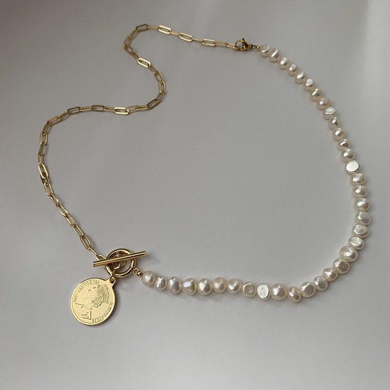 Genuine Pearl Coin Chain Necklace