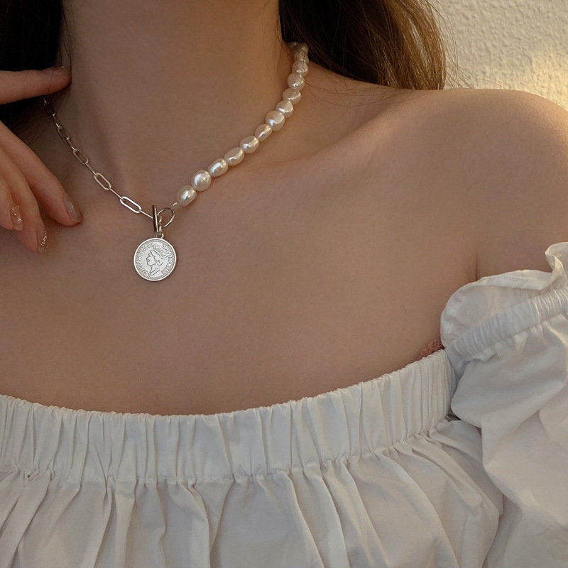 Genuine Pearl Coin Chain Necklace