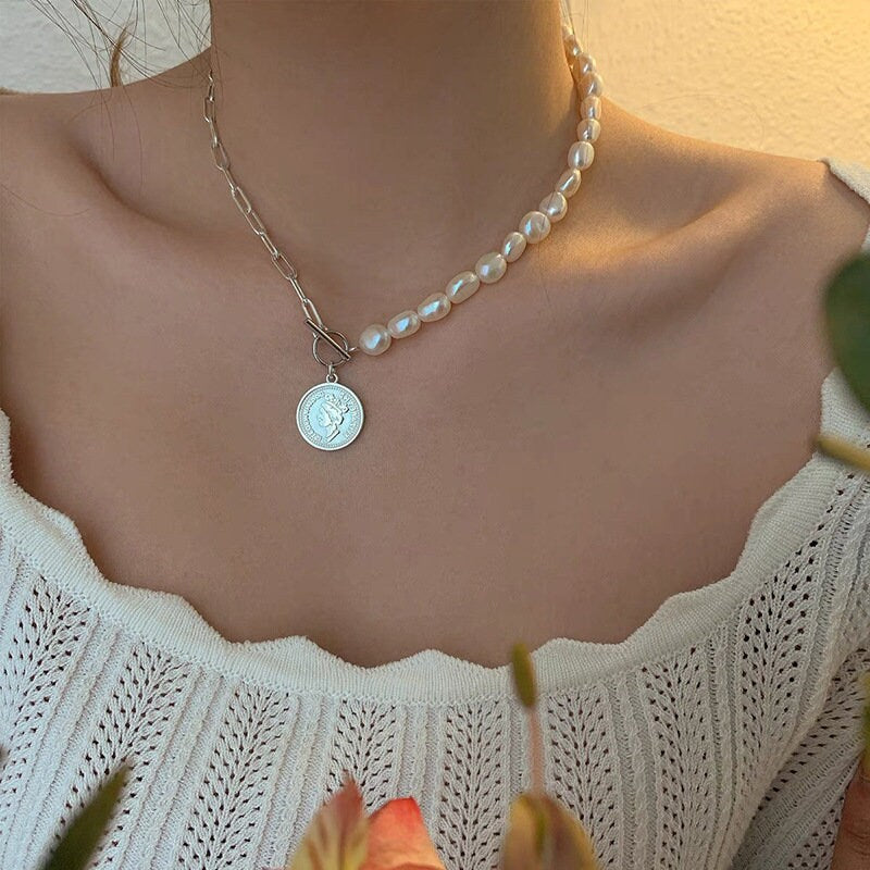 Genuine Pearl Coin Chain Necklace
