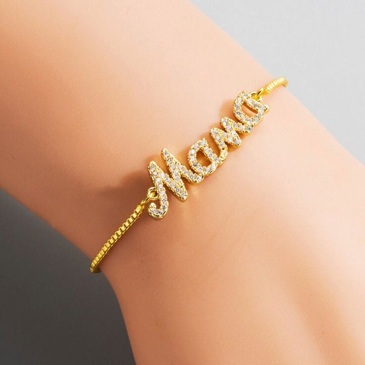 Mama Letter Pave Bracelet