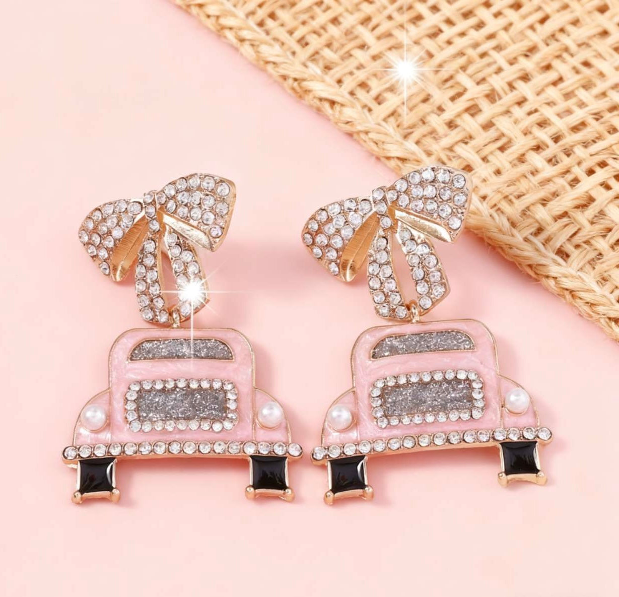 F03 Pink Little Car Drop Earrings
