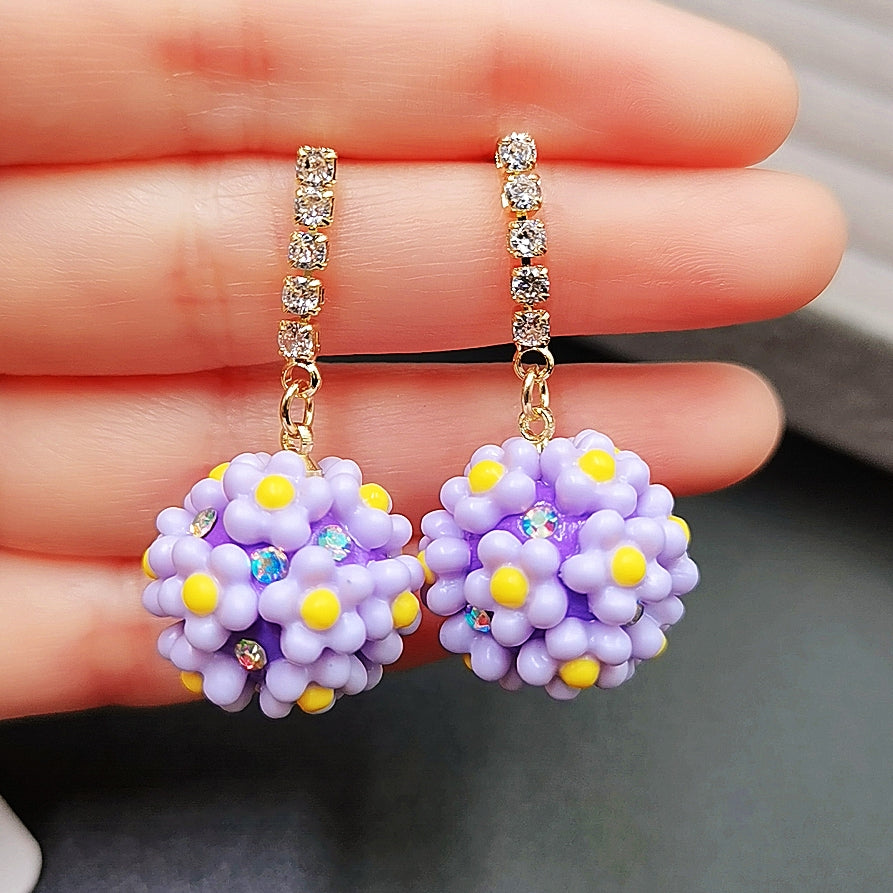 Handmade Flower Ball Drop Earrings