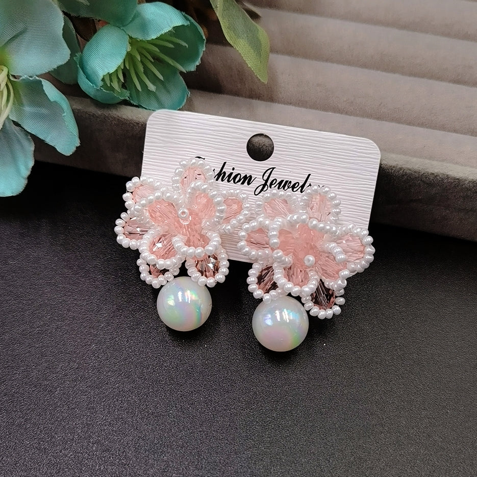 Handmade Bead Flower Stud Earrings