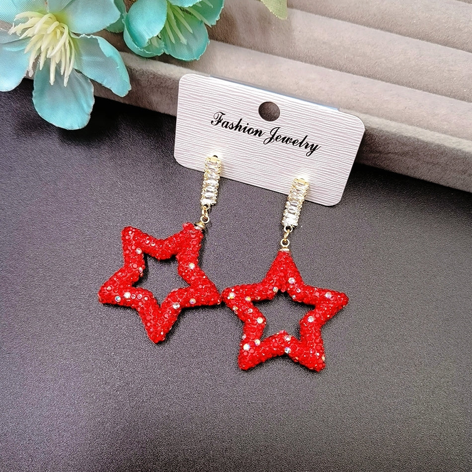 Handmade Clay Red Star Drop Earrings