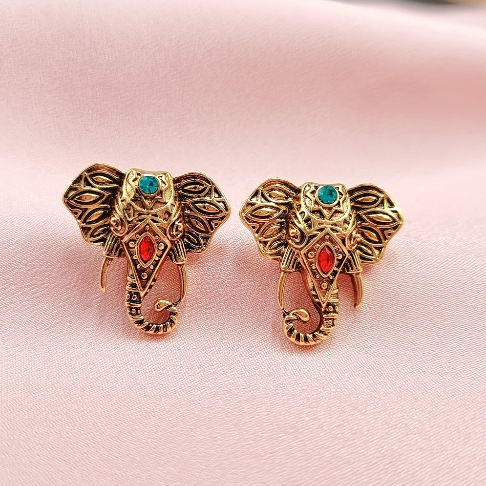 Retro Style Elephant Stud Earrings