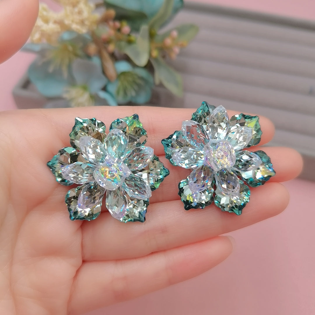 Crystal Large Flower Stud Earrings