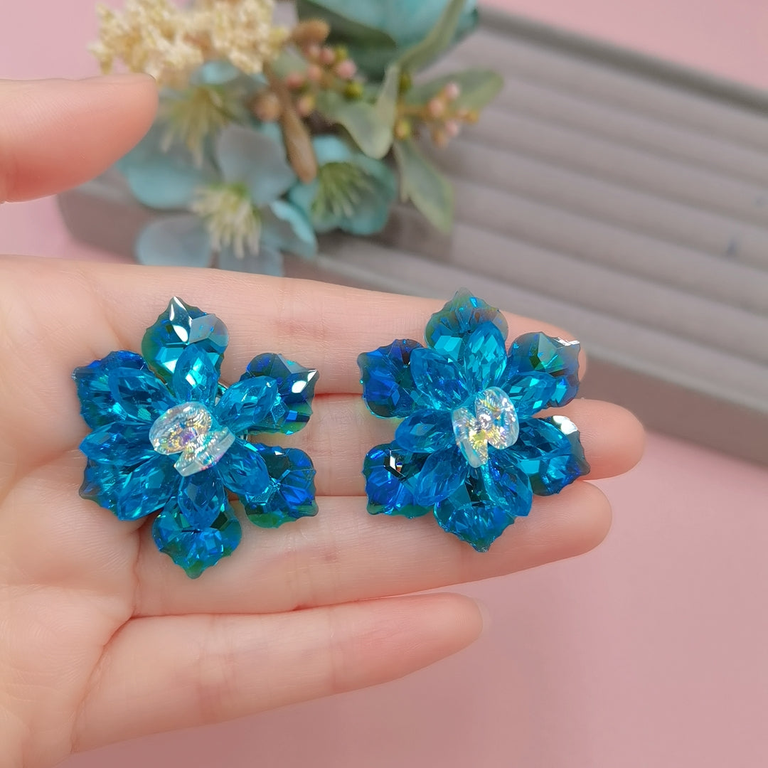 Crystal Large Flower Stud Earrings