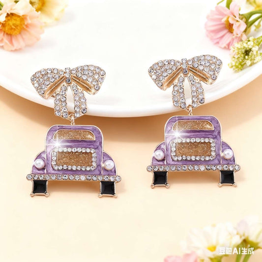 F02 Little Purple Car Drop Earrings