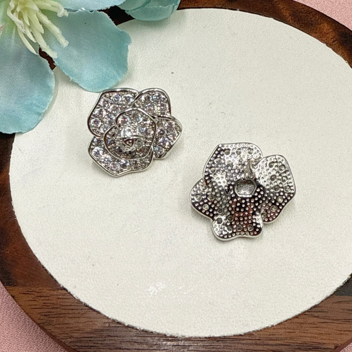 F34 Full CZ Rose Flower Stud Earrings