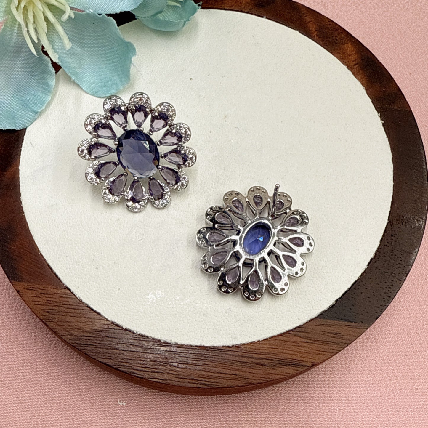 F33 Purple CZ Big Stud Earrings