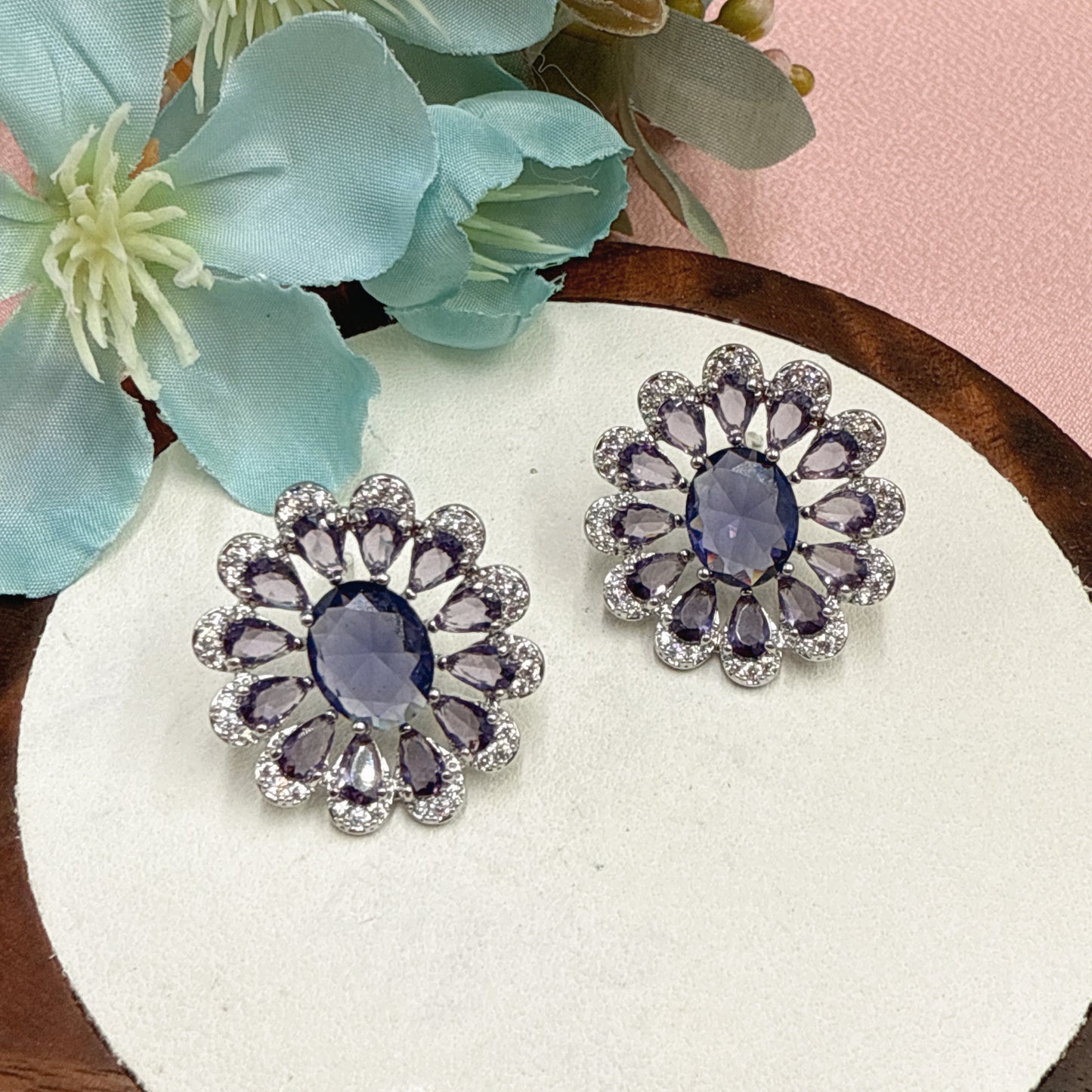 F33 Purple CZ Big Stud Earrings