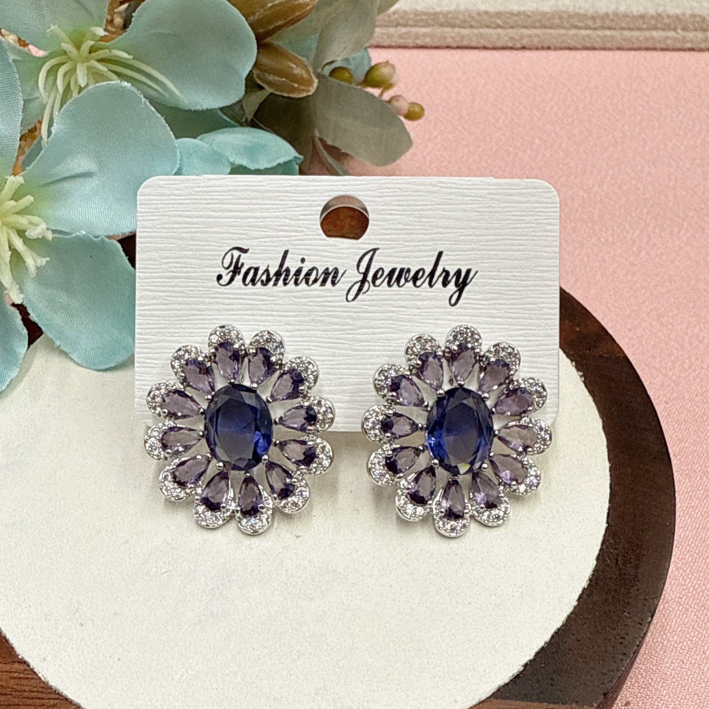 F33 Purple CZ Big Stud Earrings