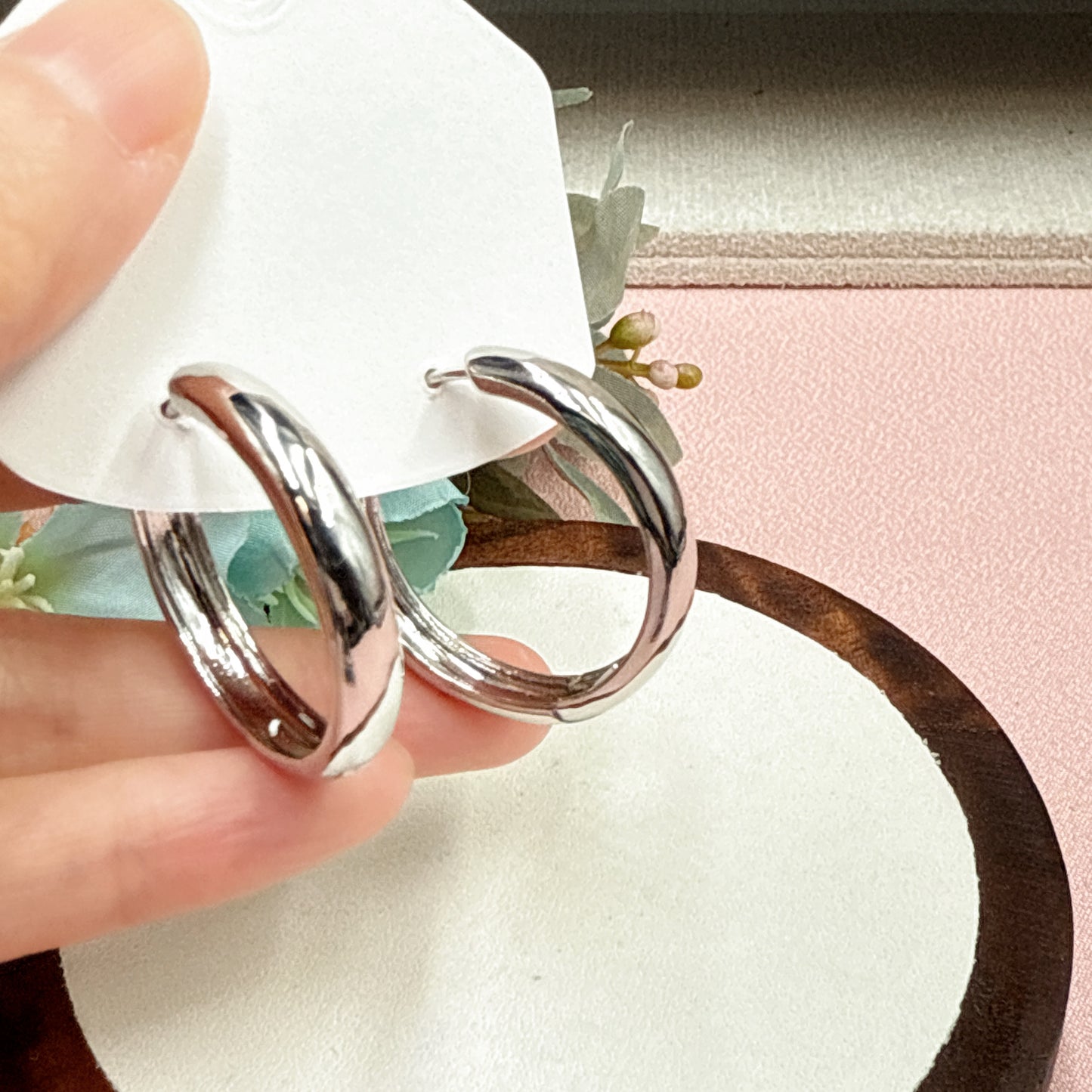 F31 Medium Size Simple Silver Hoops