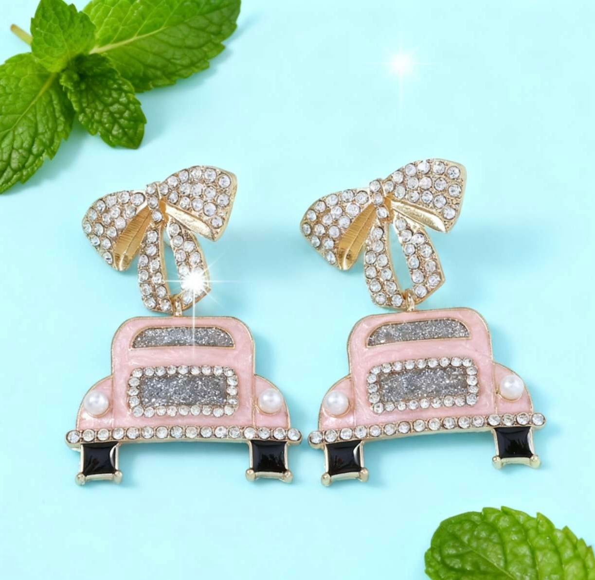 F03 Pink Little Car Drop Earrings