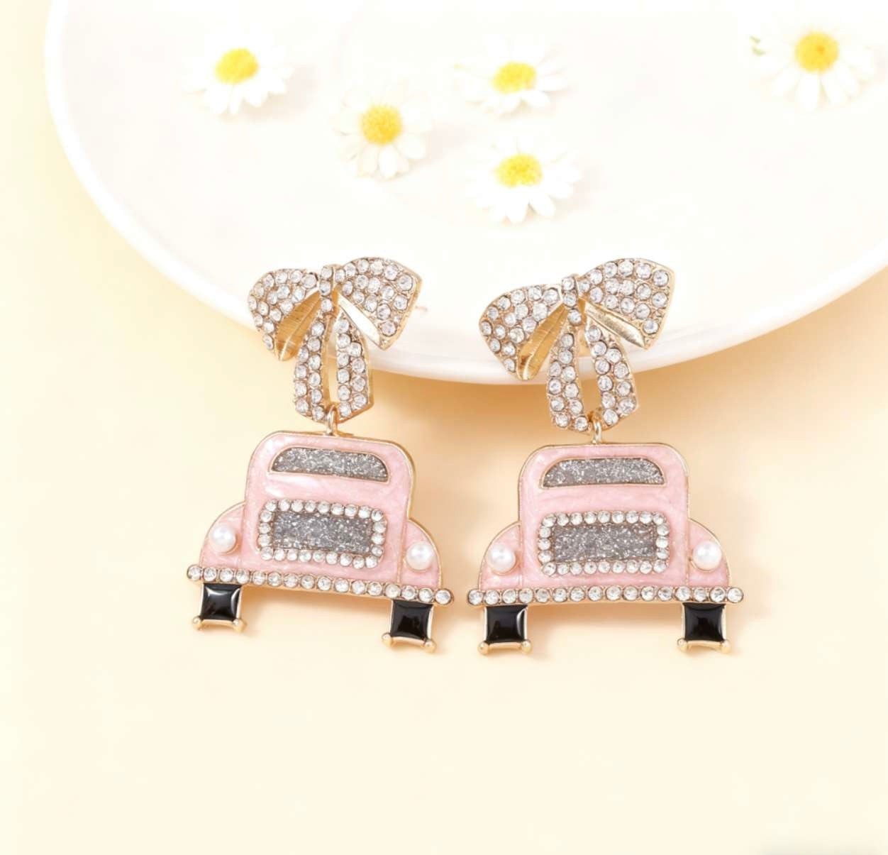 F03 Pink Little Car Drop Earrings