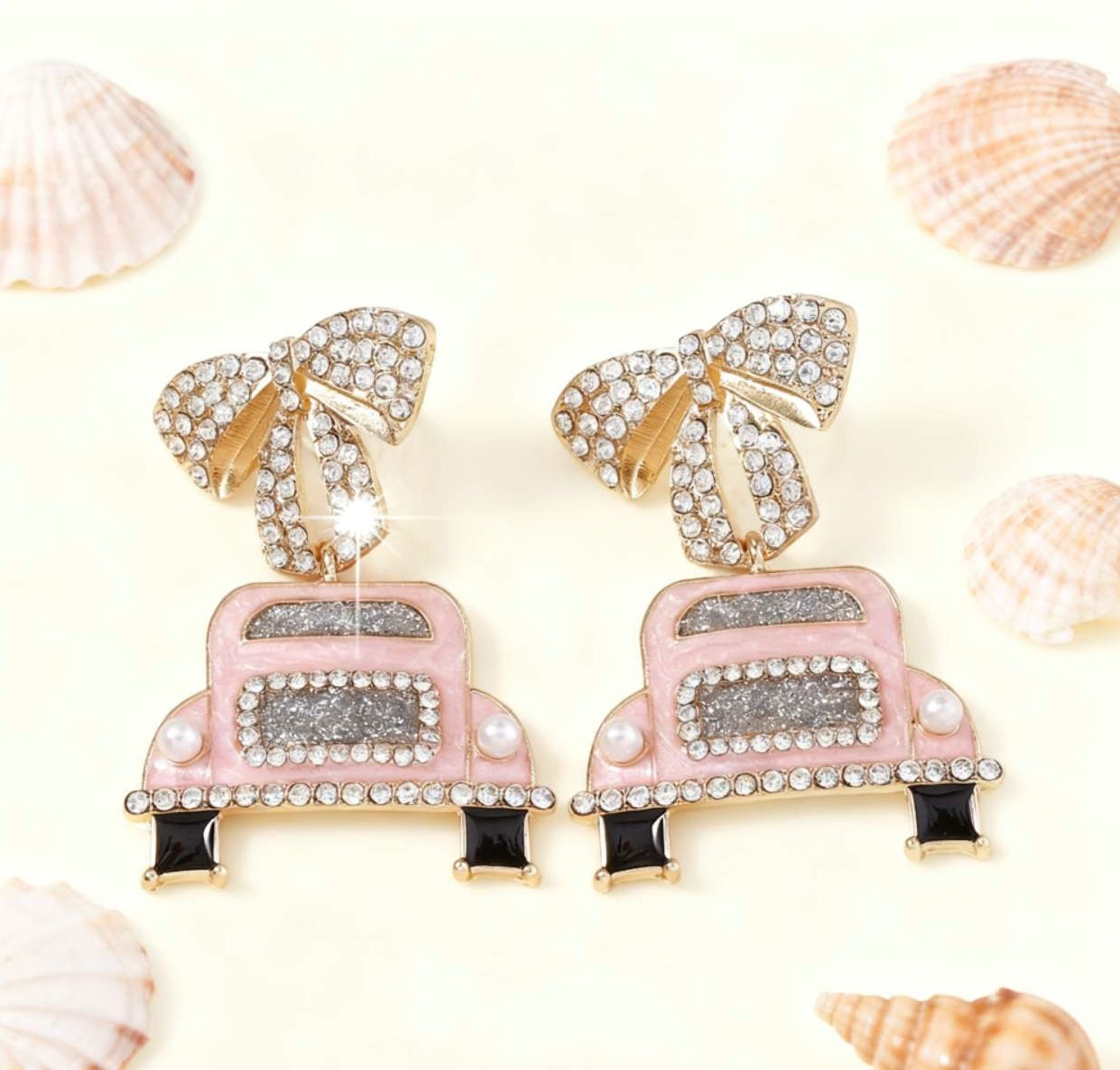 F03 Pink Little Car Drop Earrings
