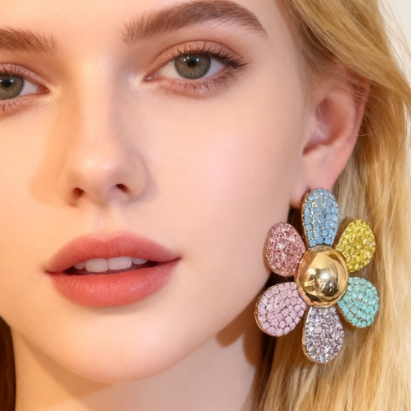 F14 Large Daisy Flower Statement Earrings