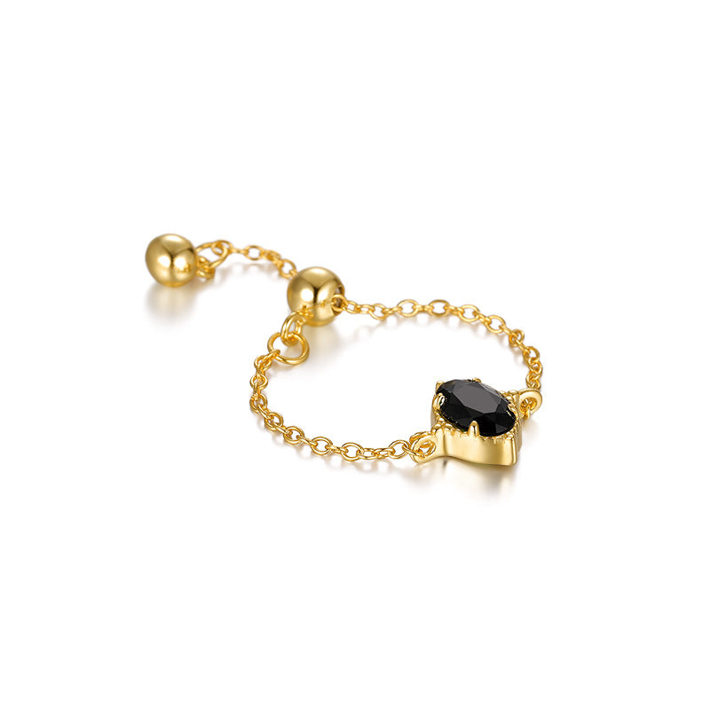 Buy Dainty Black Stone Adjustable Chain Ring