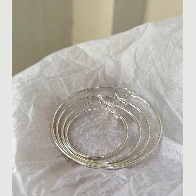 Silver Tone Large Hoop Earrings 50/60/70mm